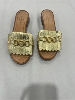 kate spade Gold Leather Fringe Chain Detail Slide Mules